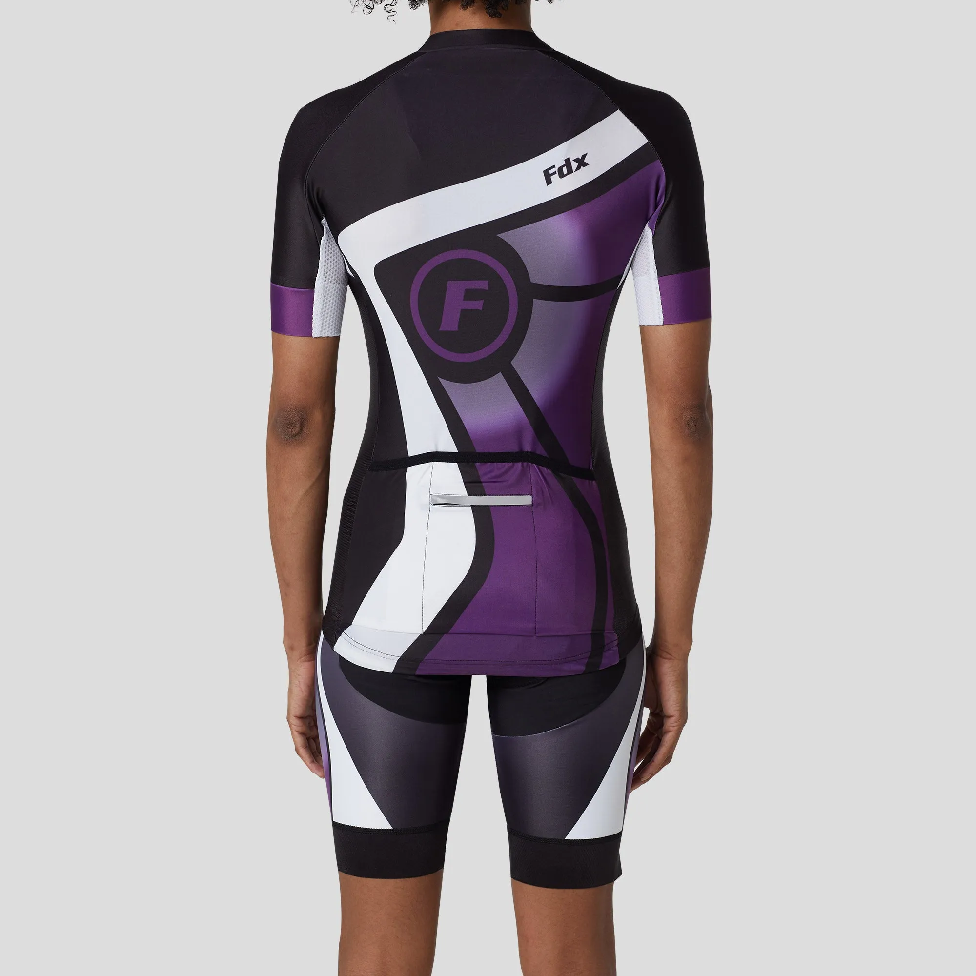 Fdx Women's & Girl's Set Signature Purple Short Sleeve Cycling Jersey & Bib Shorts