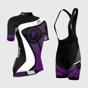 Fdx Women's & Girl's Set Signature Purple Short Sleeve Cycling Jersey & Bib Shorts
