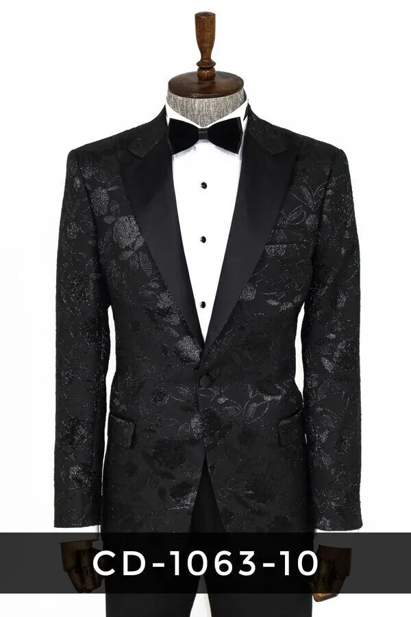 Floral Patterned Black Men Prom Blazer - Wessi