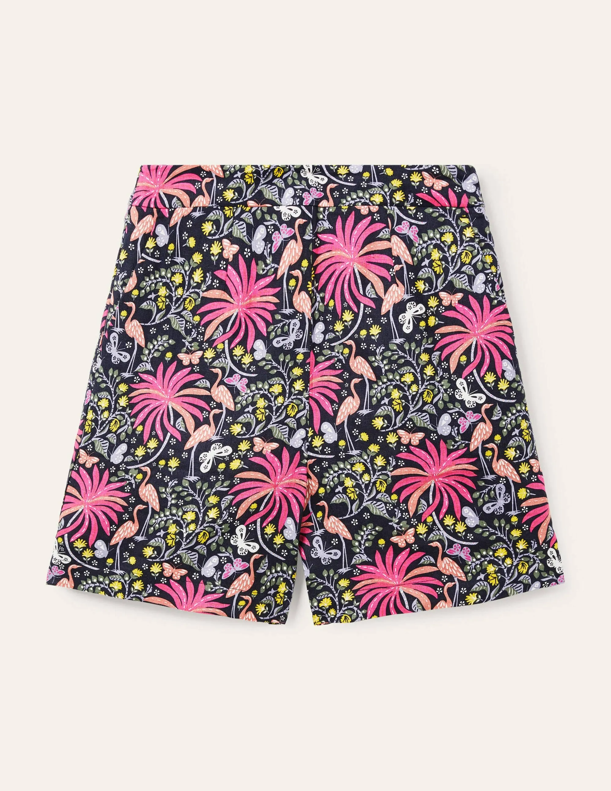 Georgina Linen Shorts-Navy, Tropical Charm