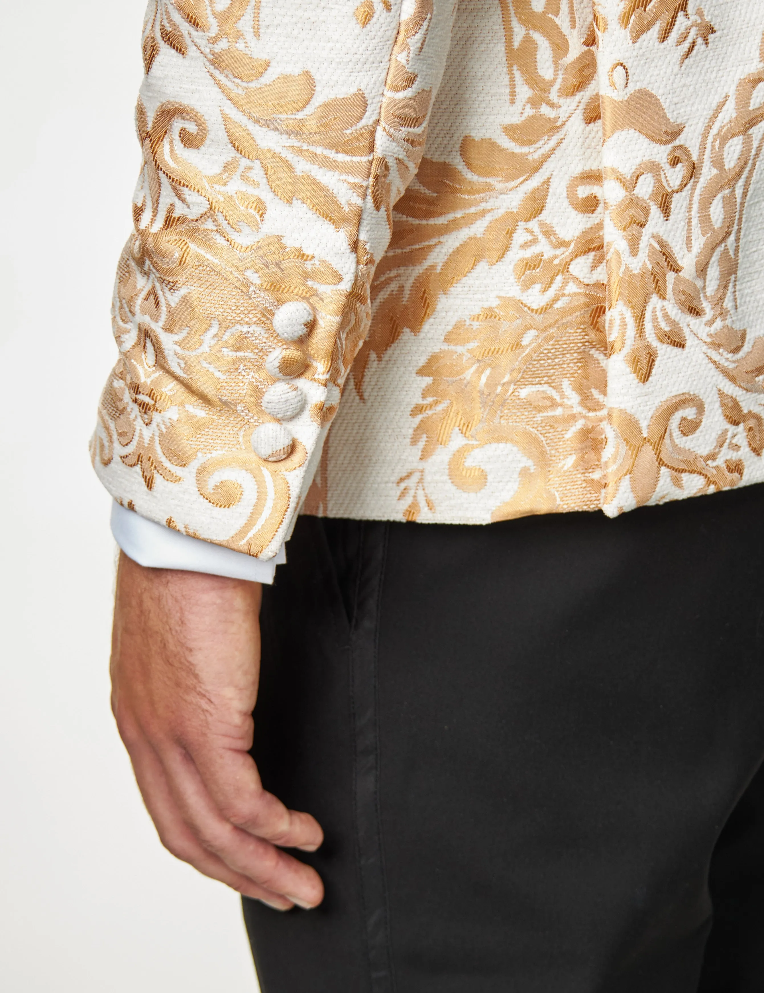 GLEN - Peach Paisley Brocade Print on Ivory Cream Jacquard Jacket