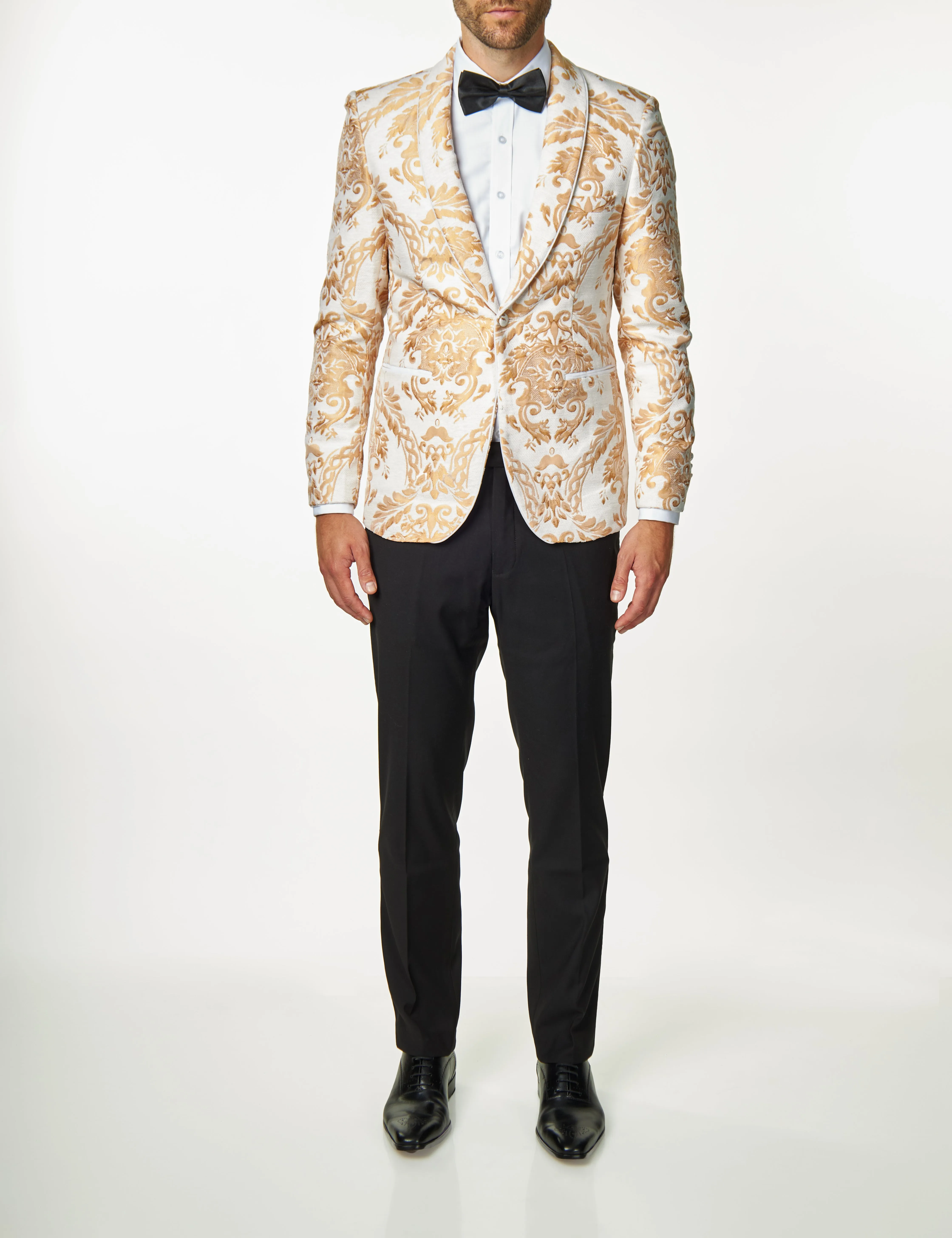 GLEN - Peach Paisley Brocade Print on Ivory Cream Jacquard Jacket