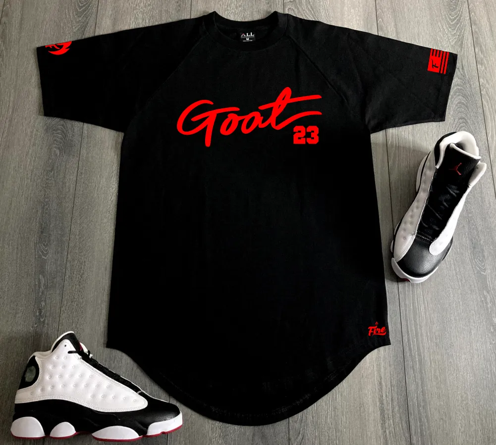 GOAT #23 Black T-Shirt To Match Air Jordan Retro 13 Bred Men's Sneaker Tees