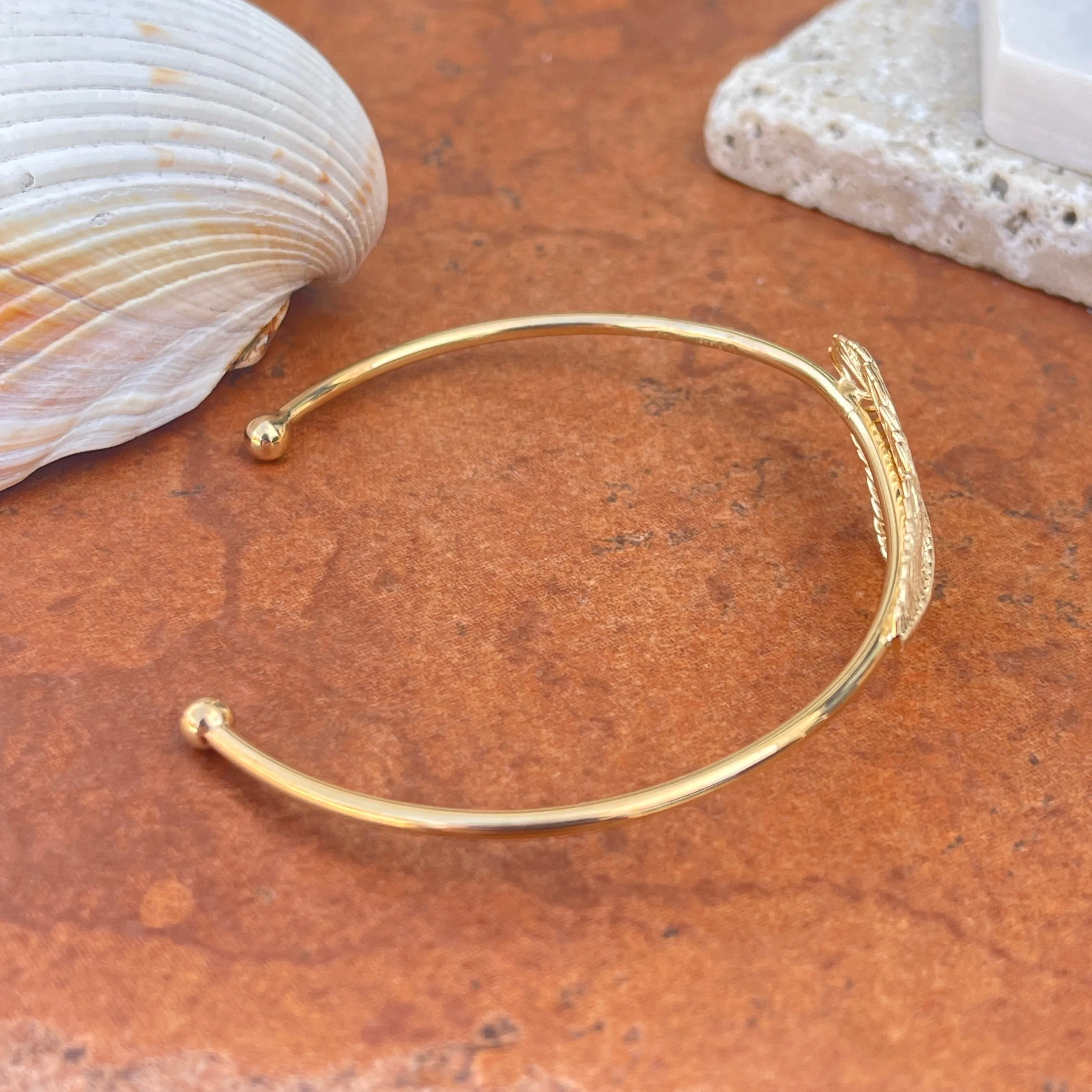Gold Tone Sterling Silver Horizontal Leaf Bangle Cuff Bracelet