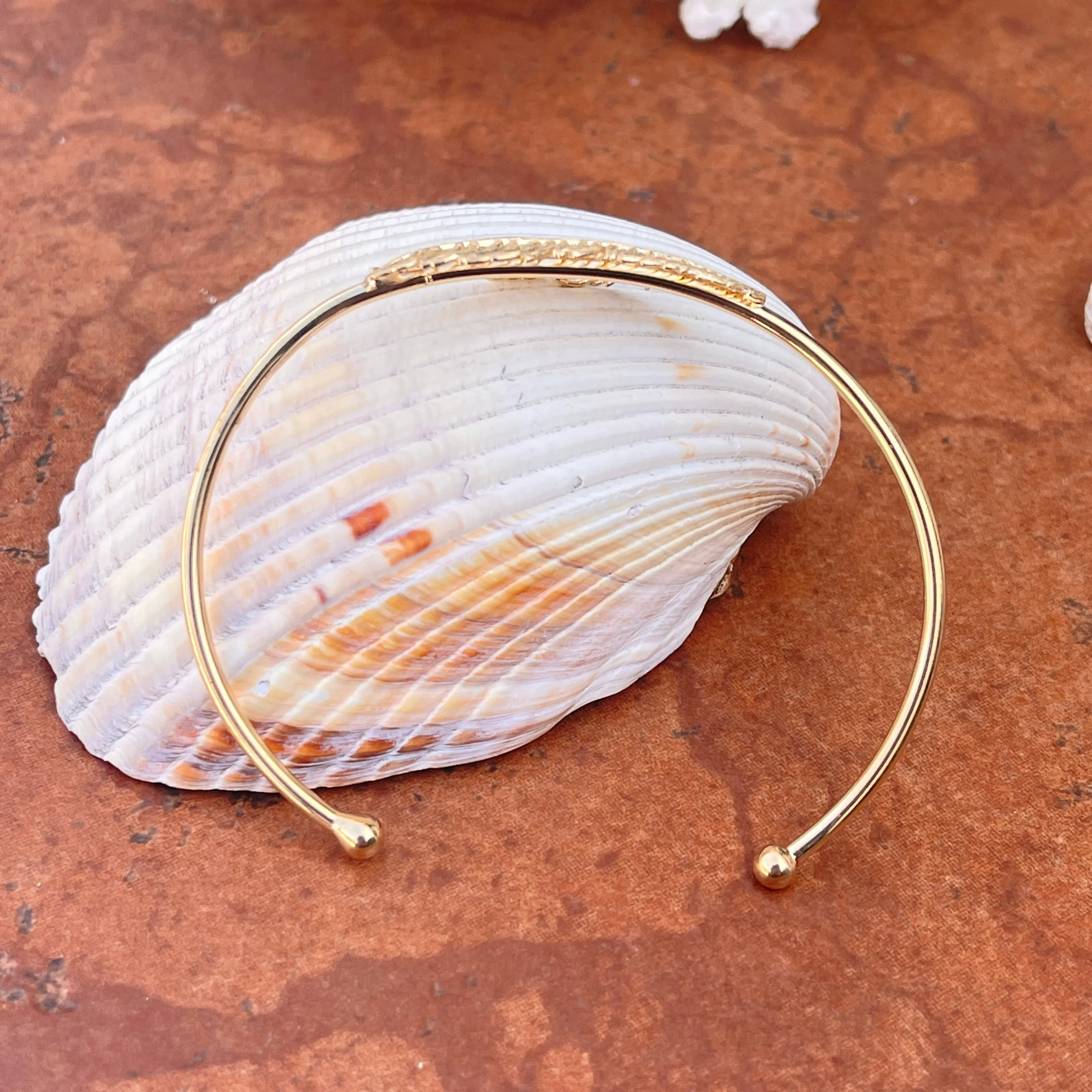 Gold Tone Sterling Silver Horizontal Leaf Bangle Cuff Bracelet