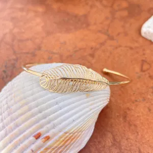 Gold Tone Sterling Silver Horizontal Leaf Bangle Cuff Bracelet