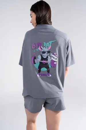 Graphic Oversized Tee - Gym Rat - Poppy Seed Grey