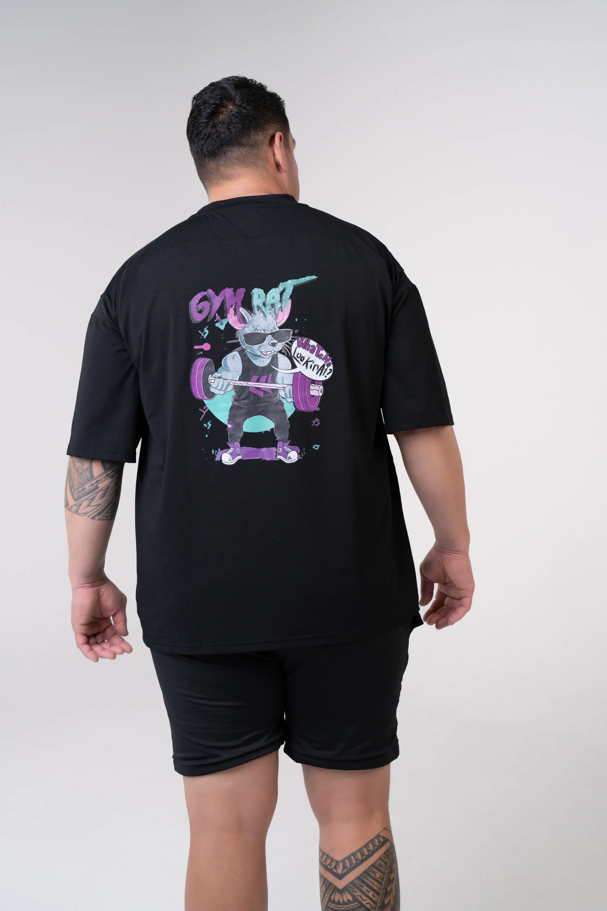 Graphic Oversized Tee - Gym Rat - Poppy Seed Grey