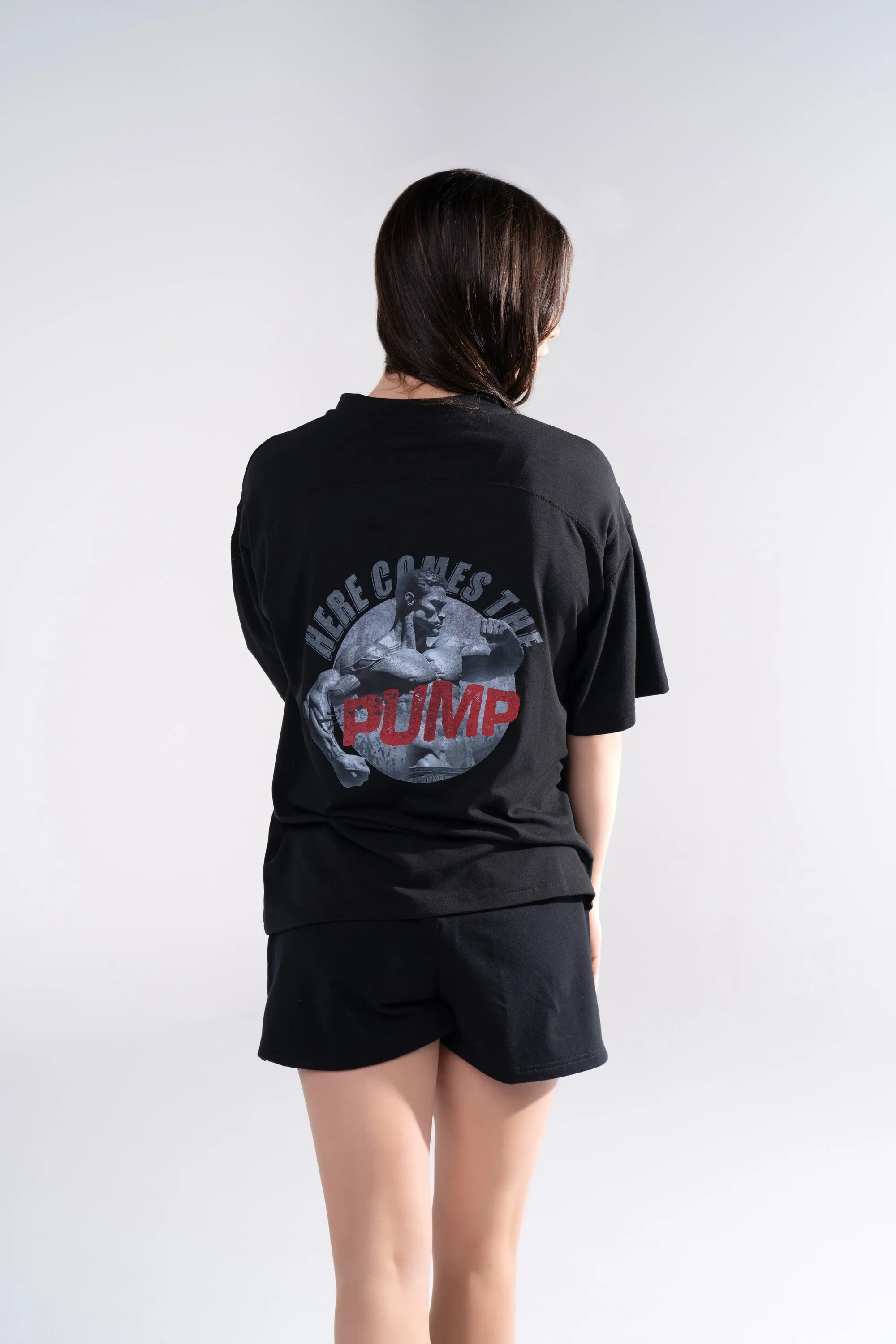 Graphic Oversized Tee - Here Comes the Pump - Black