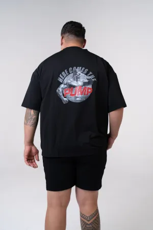 Graphic Oversized Tee - Here Comes the Pump - Black