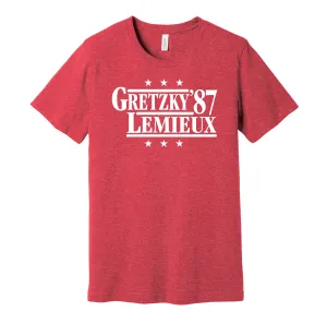 Gretzky & Lemieux '87 - Team Canada Legends Political Campaign Parody T-Shirt - Hyper Than Hype Shirts