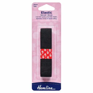 Hemline Woven Non-Roll Elastic - 20mm - Black