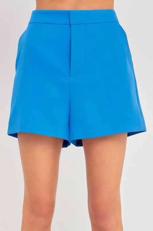 High Waisted Suiting Shorts (Cream, Ocean Blue)