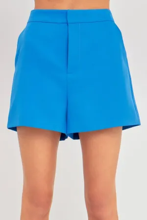 High Waisted Suiting Shorts (Cream, Ocean Blue)