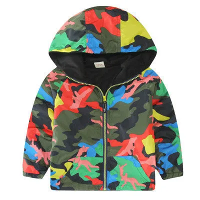 Hooded Boys Jackets Sport Camo Coats For Baby Boys Outerwears 1-8Y Children's Jackets Autumn Fluorescent Outdoor Windbreak SC142