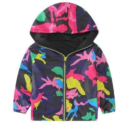Hooded Boys Jackets Sport Camo Coats For Baby Boys Outerwears 1-8Y Children's Jackets Autumn Fluorescent Outdoor Windbreak SC142