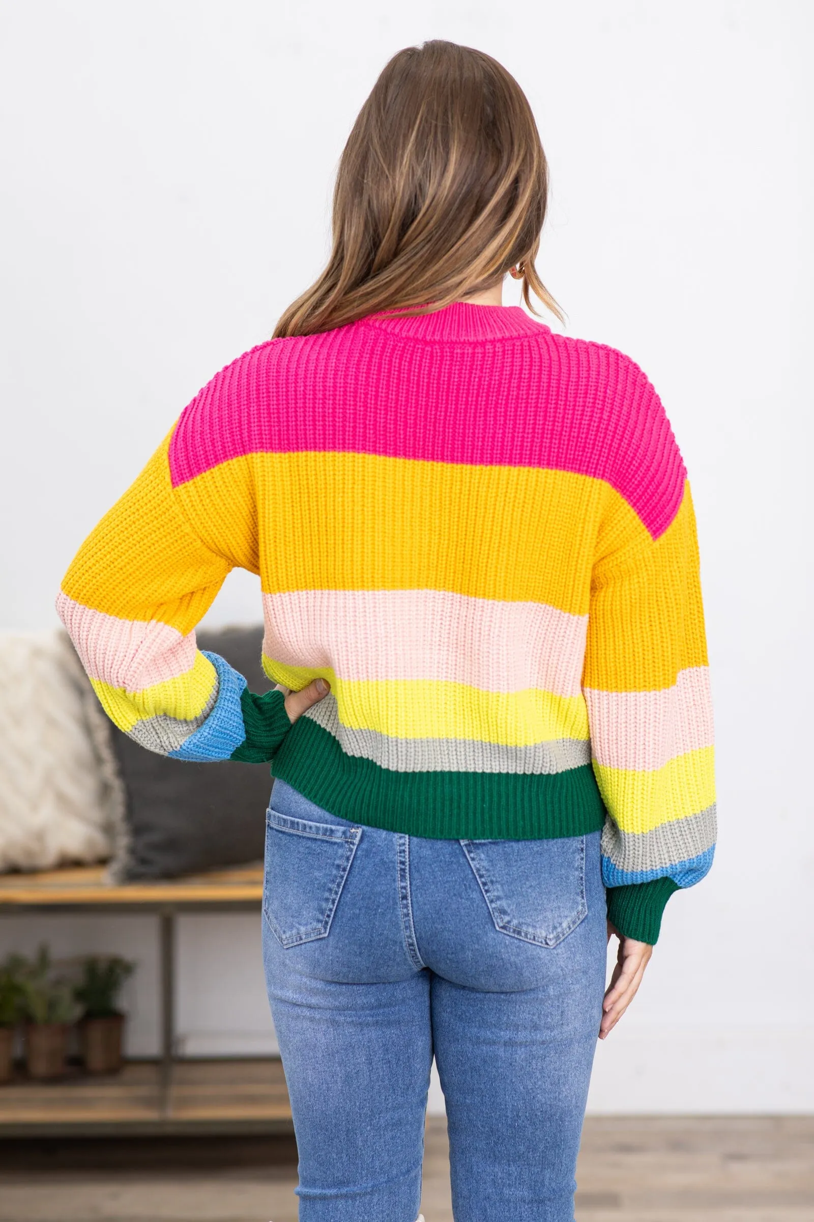 Hot Pink and Yellow Multicolor Stripe Sweater