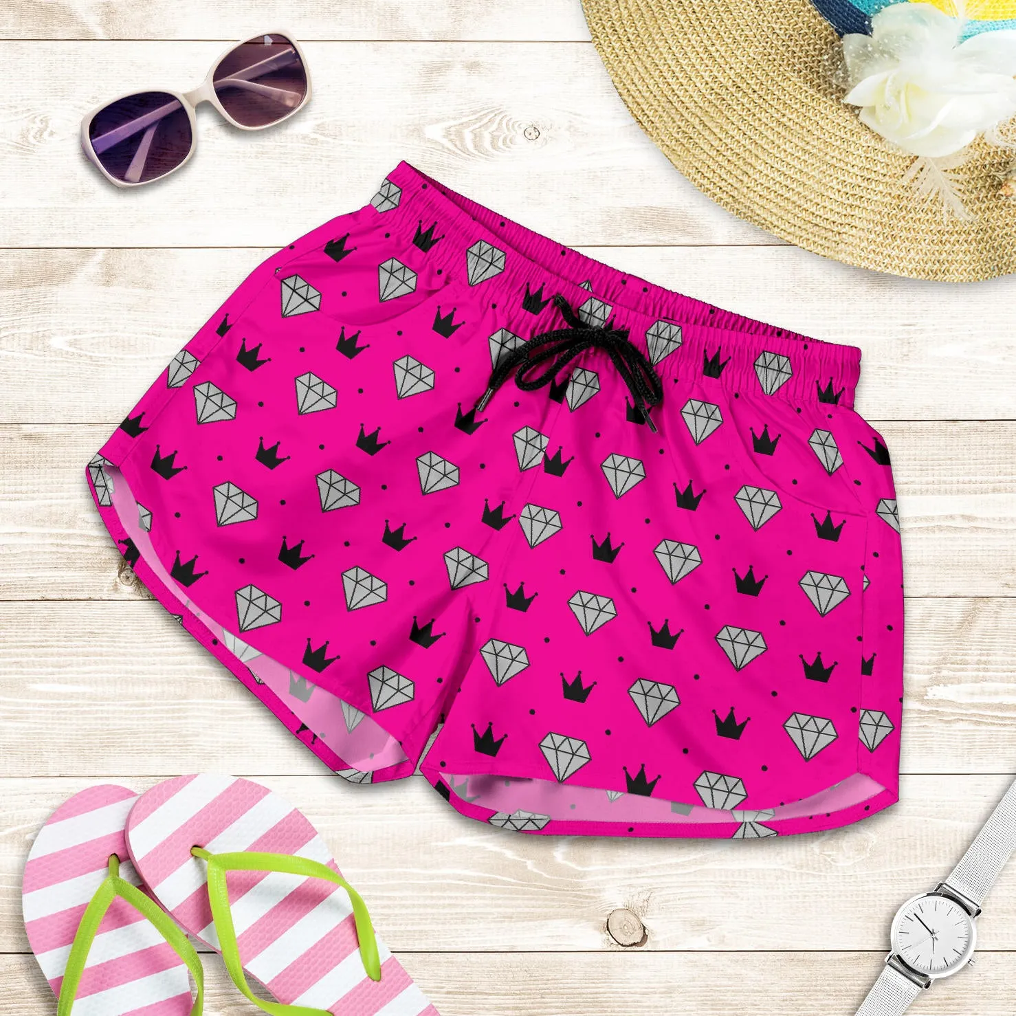 Hot Pink Bling Pattern Shorts For Beach or Gym XS-4XL