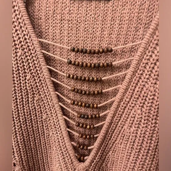 House of Harlow 1960 L Revolve Paulina Beaded Knit Pullover Boxy Crop Bohemian