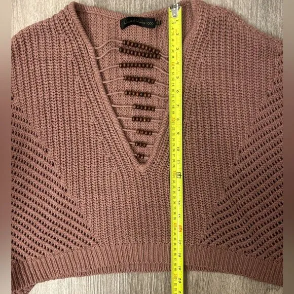 House of Harlow 1960 L Revolve Paulina Beaded Knit Pullover Boxy Crop Bohemian