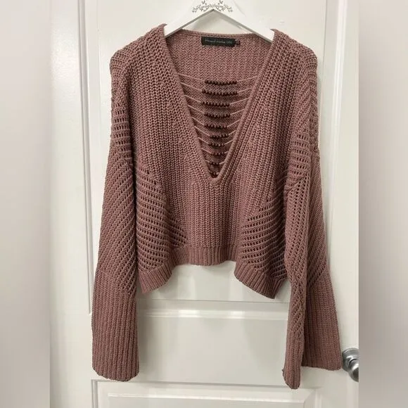 House of Harlow 1960 L Revolve Paulina Beaded Knit Pullover Boxy Crop Bohemian