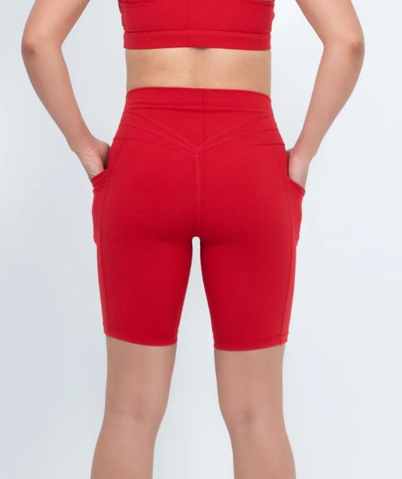 ICONI Women’s Biker Shorts with Pockets, High Waisted Tummy Control, Squat Proof Workout Shorts for Yoga & Weightlifting (US, Alpha, 4X-Large, Plus, Regular, Red)