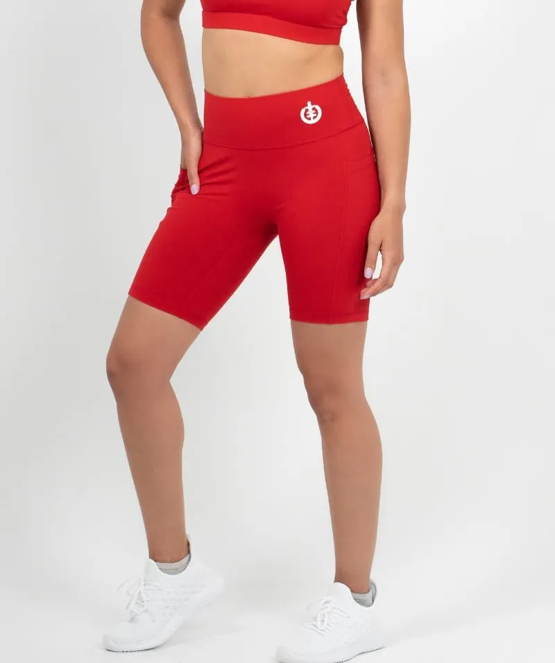 ICONI Women’s Biker Shorts with Pockets, High Waisted Tummy Control, Squat Proof Workout Shorts for Yoga & Weightlifting (US, Alpha, 4X-Large, Plus, Regular, Red)