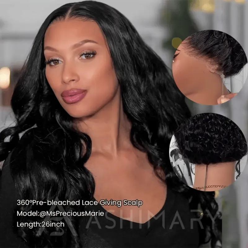 Invisi Strap Snug Fit 360 Transparent Lace Frontal Body Wave Bleached Knots Wig Fresh Length