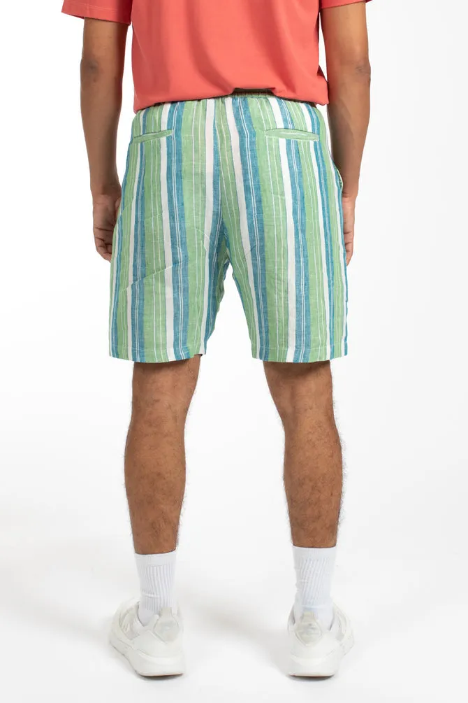 James Beach Stripe Linen Short - Green