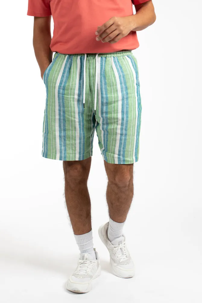 James Beach Stripe Linen Short - Green