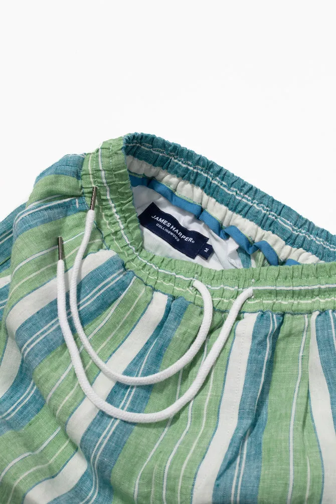James Beach Stripe Linen Short - Green