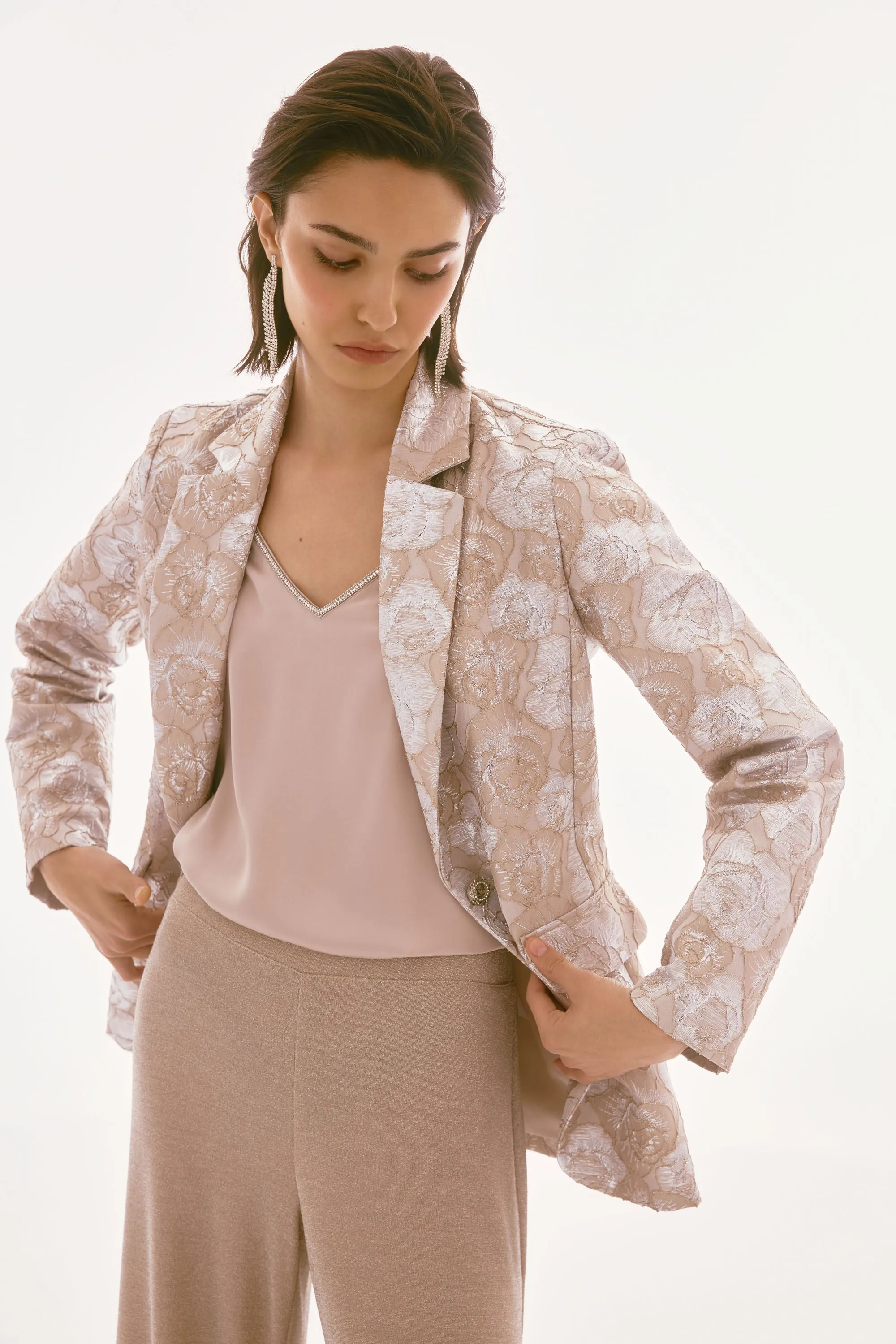 Joseph Ribkoff Beige/Silver Floral Print Blazer Style 251729