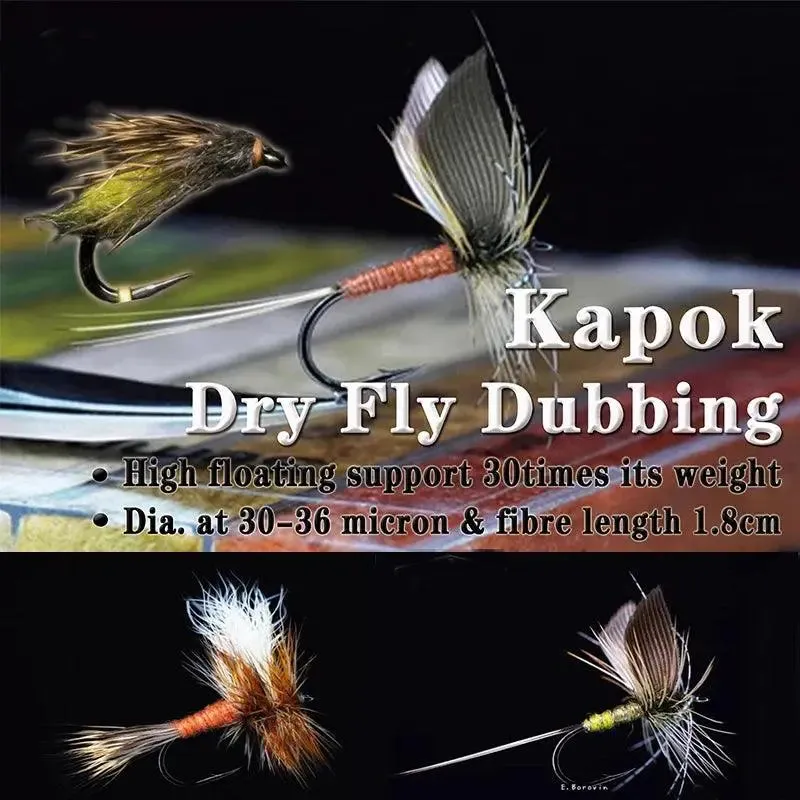 jujufly 2packs set ultrafine buoyant kapok fly tying dub quick-drying float hollow fiber for dry flies mayfly dispenser 10colors