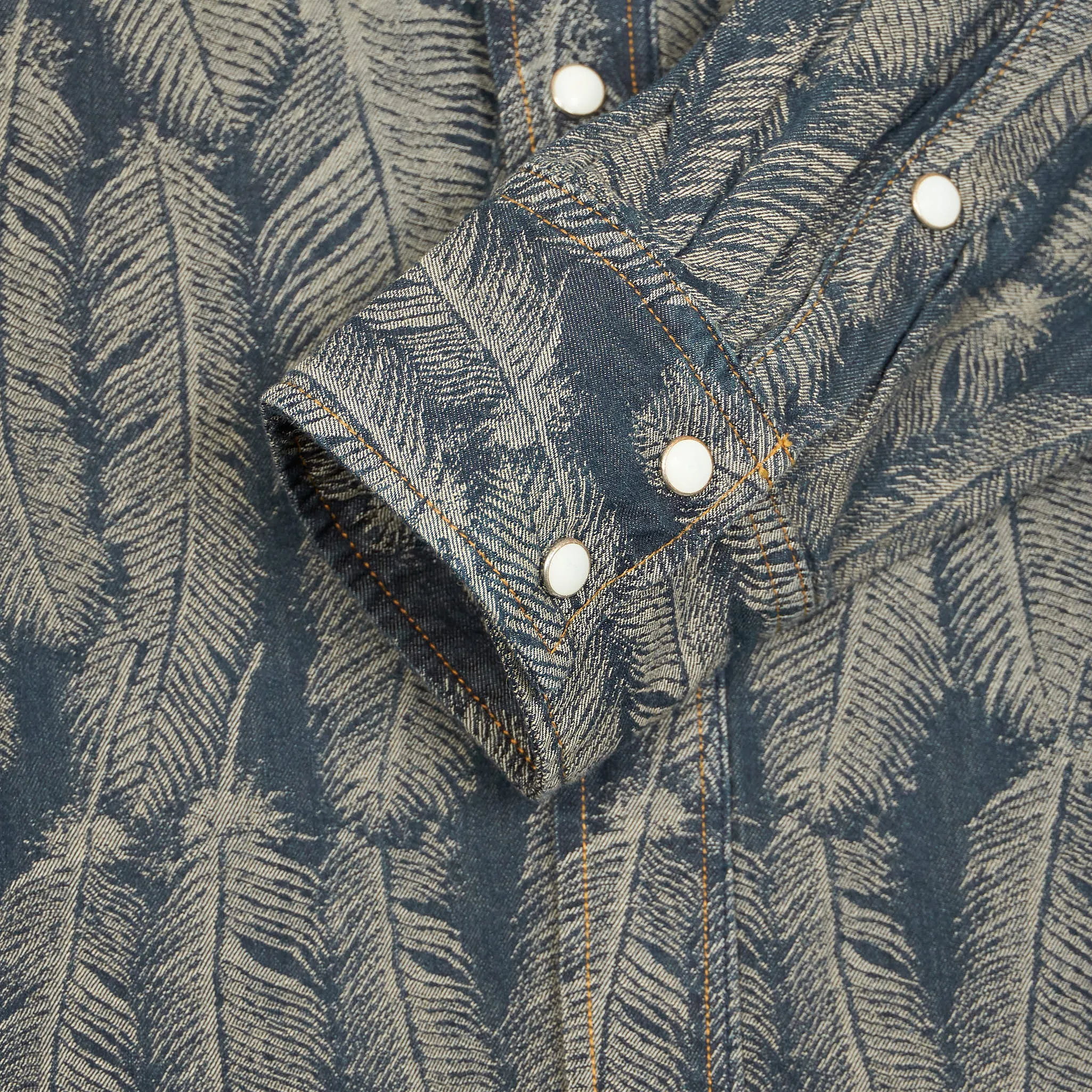 Kapital Jacquard Woven Feather Denim Western Shirt