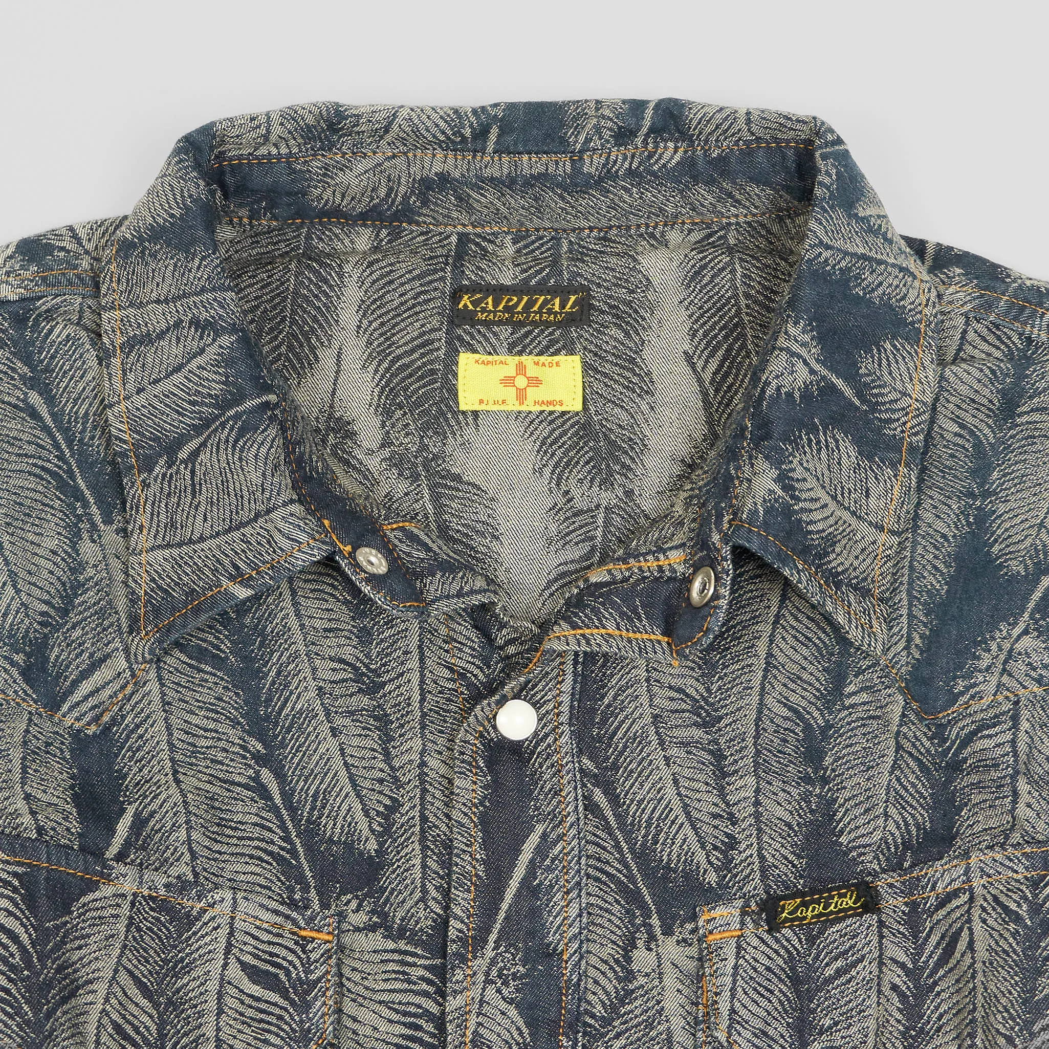 Kapital Jacquard Woven Feather Denim Western Shirt