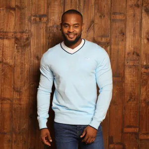 Kingsley Double Tipped Cashmere Blend V-Neck Pullover - Sky
