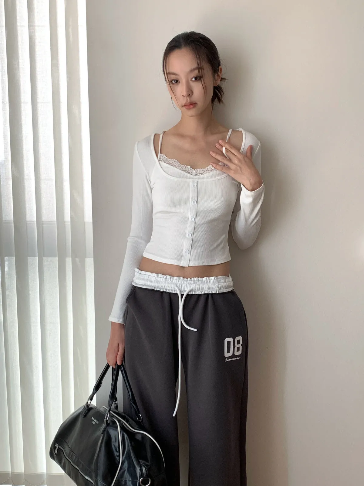 Korea Short Lace Lace Fake Two-piece top