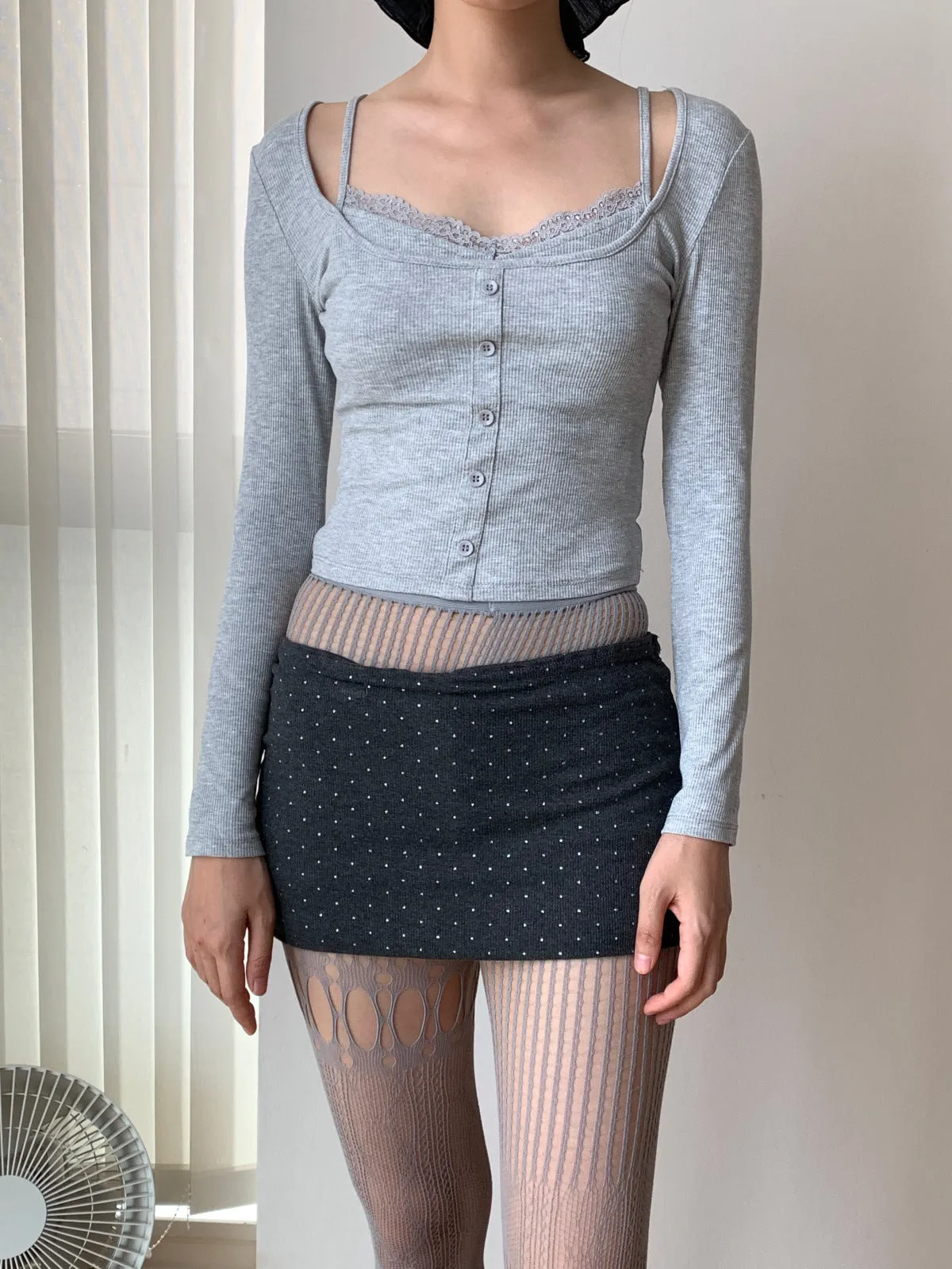 Korea Short Lace Lace Fake Two-piece top