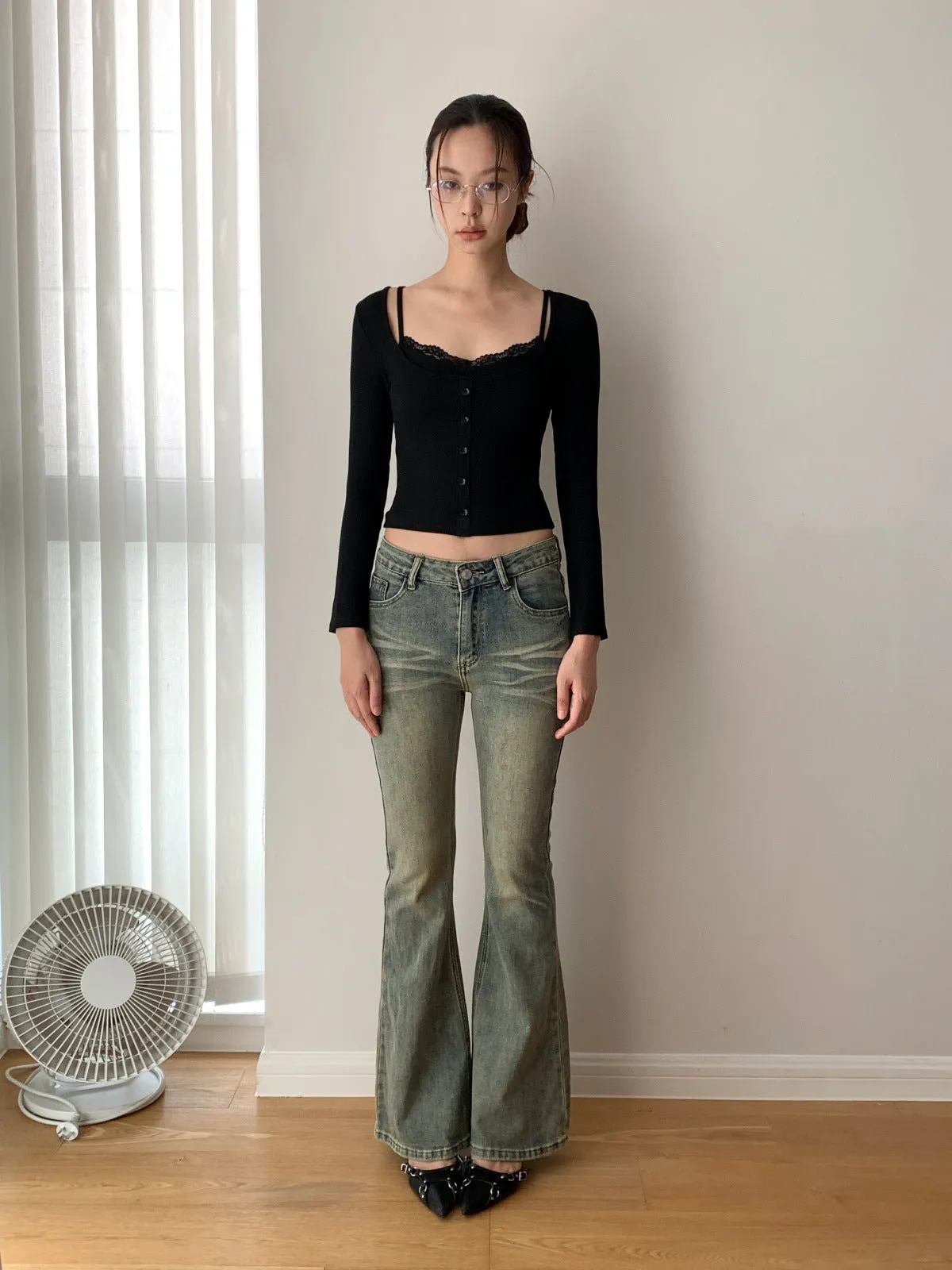 Korea Short Lace Lace Fake Two-piece top