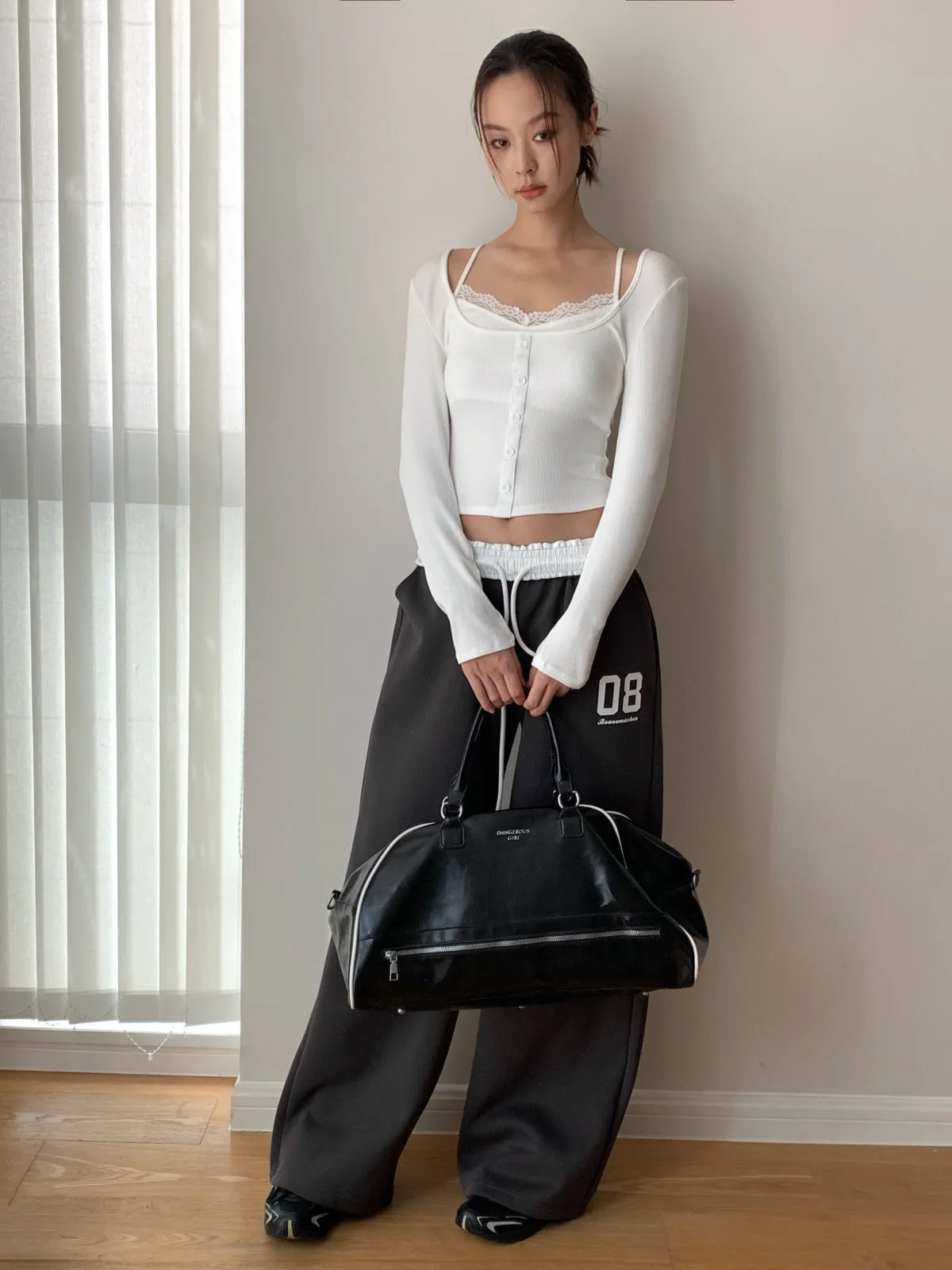 Korea Short Lace Lace Fake Two-piece top