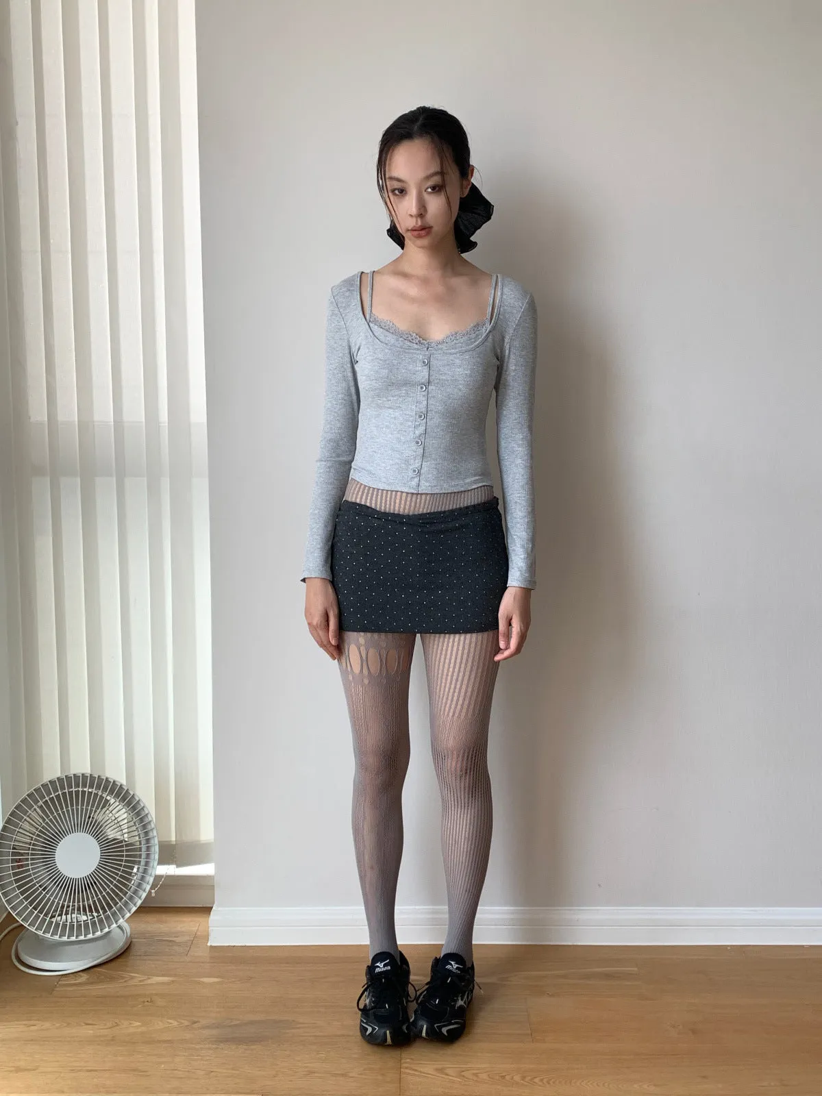 Korea Short Lace Lace Fake Two-piece top