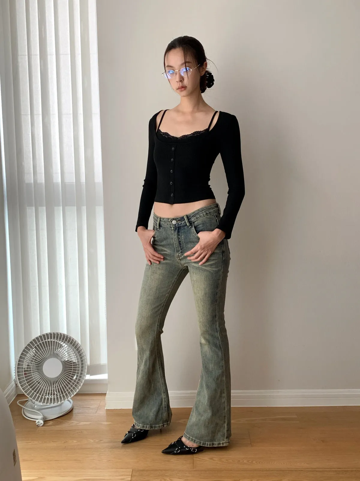 Korea Short Lace Lace Fake Two-piece top