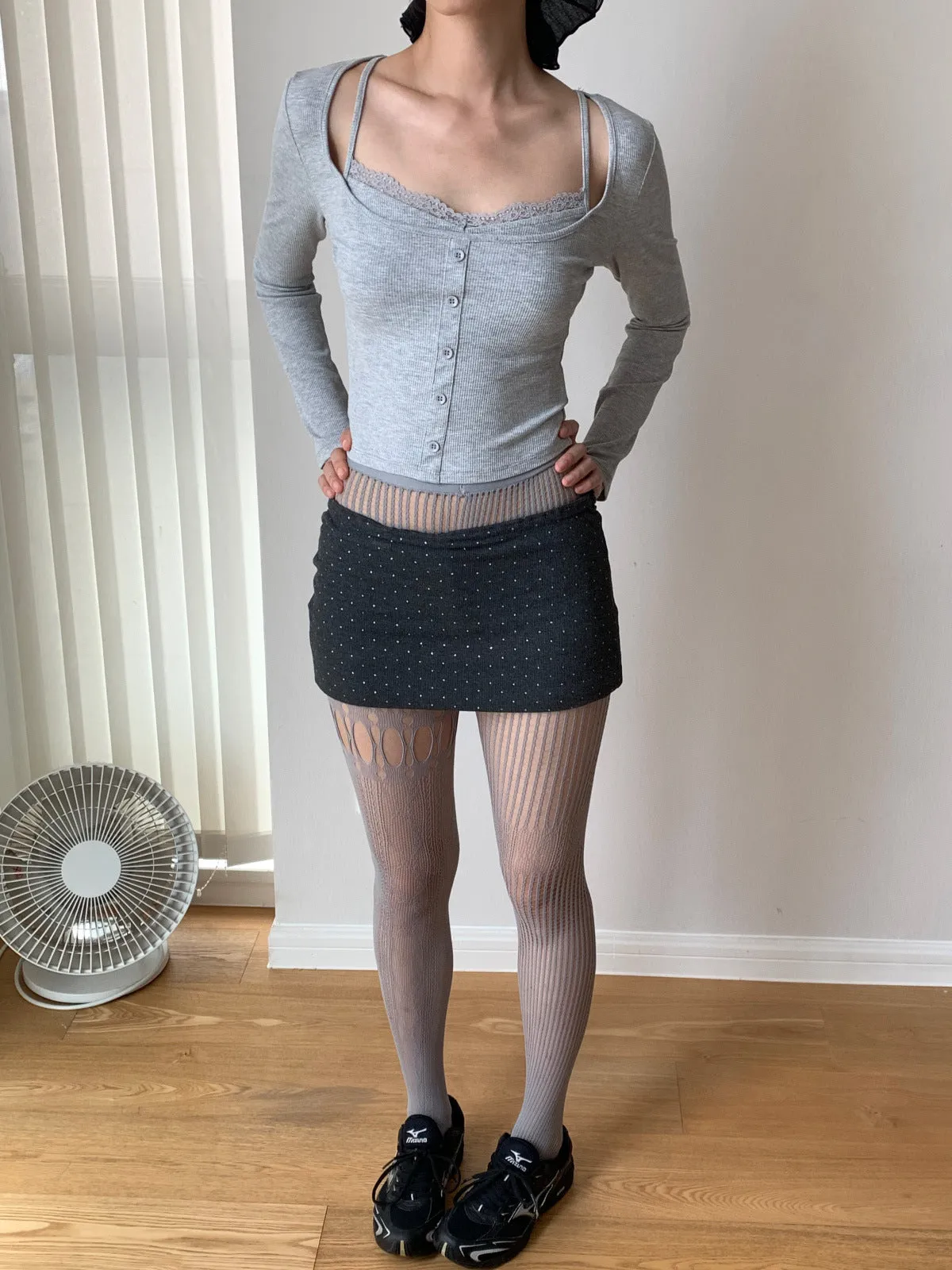 Korea Short Lace Lace Fake Two-piece top