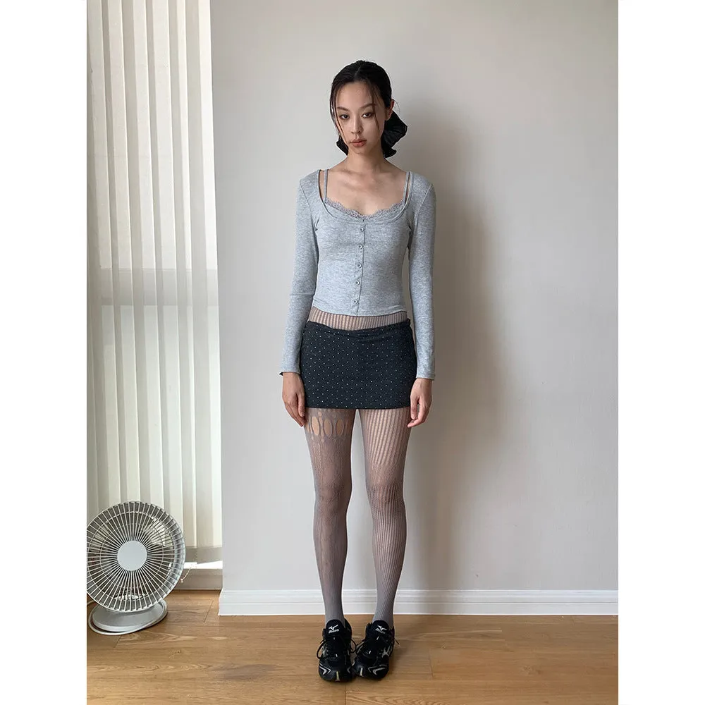 Korea Short Lace Lace Fake Two-piece top