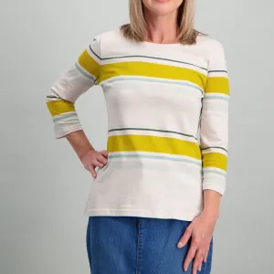 Ladies Mustard Cream Stripe T-Shirt