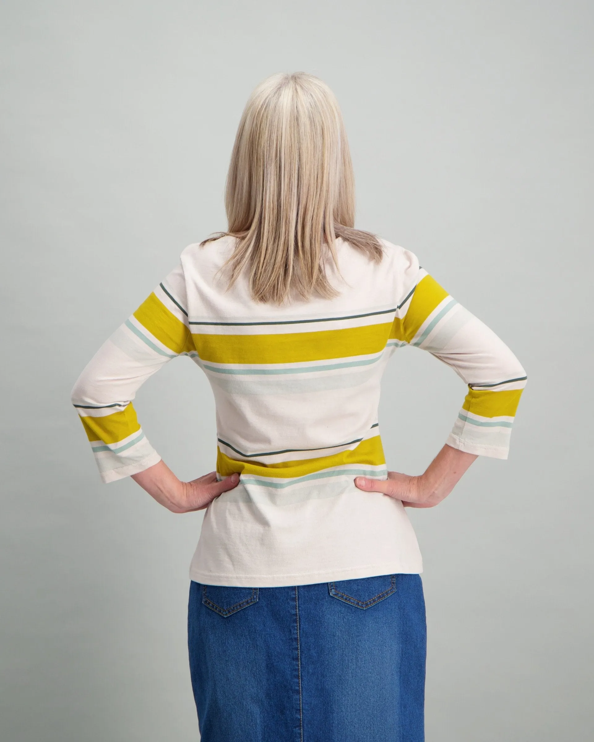 Ladies Mustard Cream Stripe T-Shirt