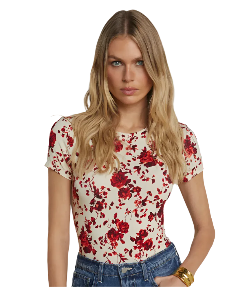 L'Agence - Ressi Fitted Tee - Ivory/Red Ikebana