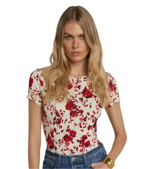 L'Agence - Ressi Fitted Tee - Ivory/Red Ikebana