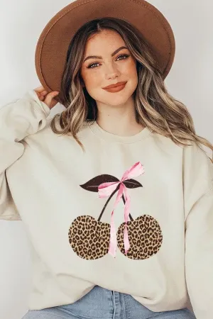 Leopard Cherry Bow Graphic Sweatshirt