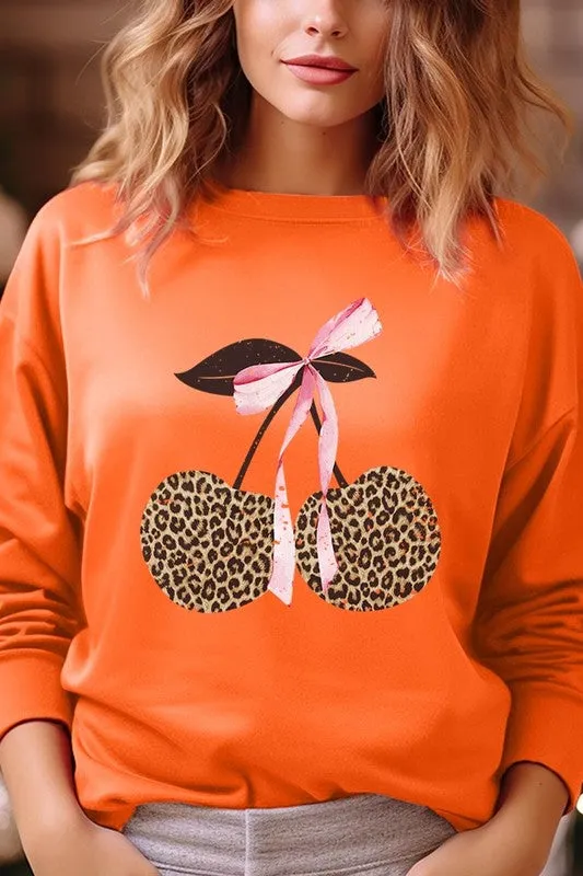 Leopard Cherry Bow Graphic Sweatshirt